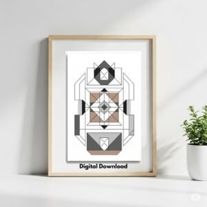 Modern abstract geometric art print mockup displayed on a clean wall for contemporary home or office decor.