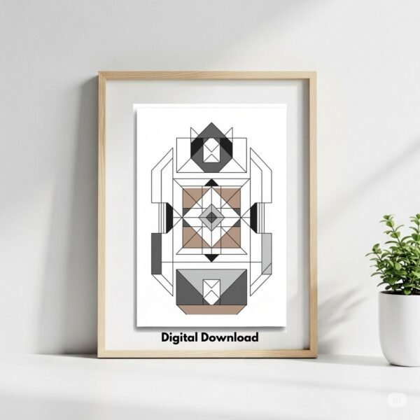 Modern abstract geometric art print mockup displayed on a clean wall for contemporary home or office decor.