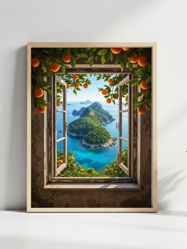 Window of Hope art print main image, tropical island view.